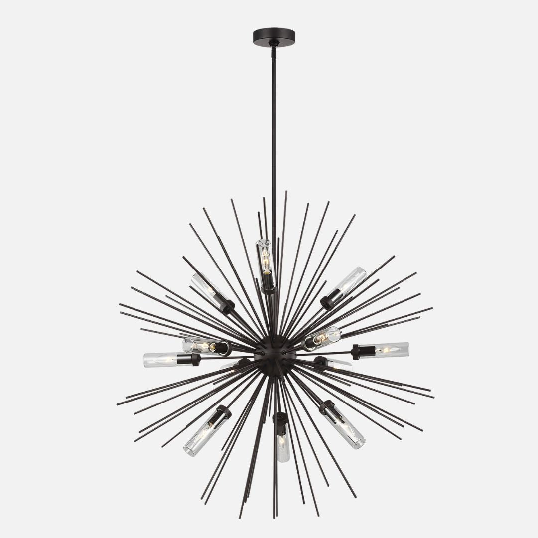 Large Outdoor Chandelier with Slim Metal Arms and Globe Design - Modern Exterior Lighting