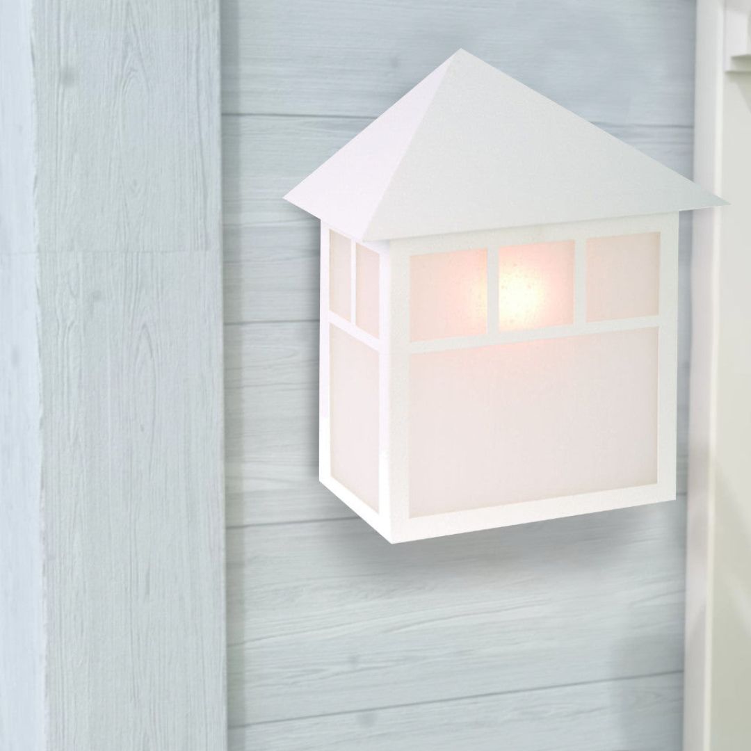 Outdoor Wall Light Textured White 11in Pocket Lantern Frosted Glass