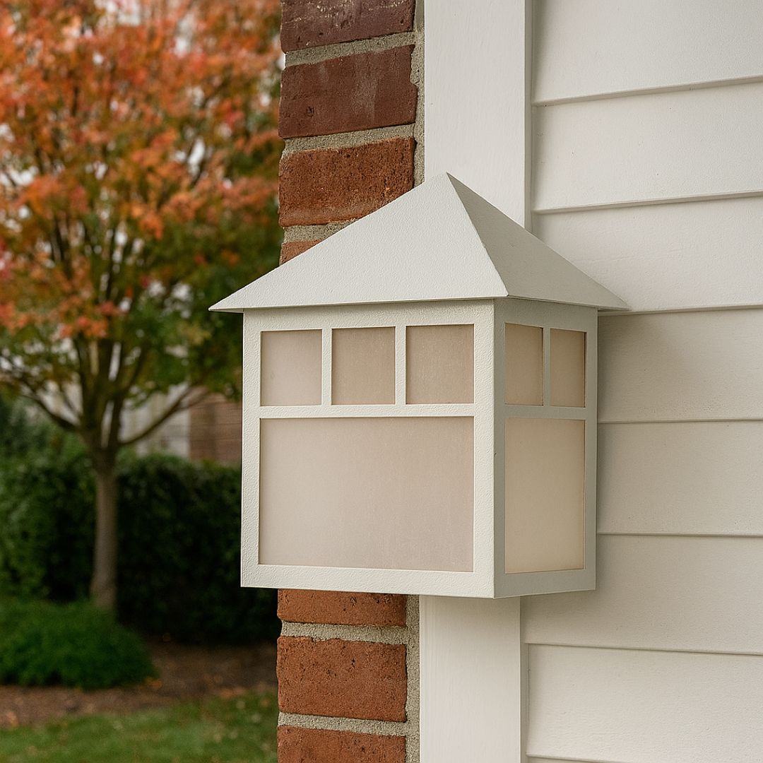 Outdoor Wall Light Textured White 11in Pocket Lantern Frosted Glass