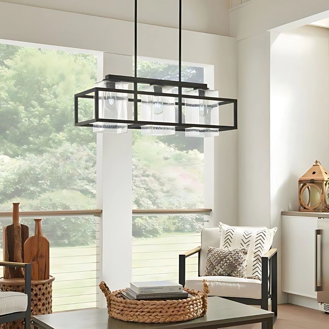 Outdoor Chandelier Light, 3-Light Linear Fixture with Weathered Zinc Finish