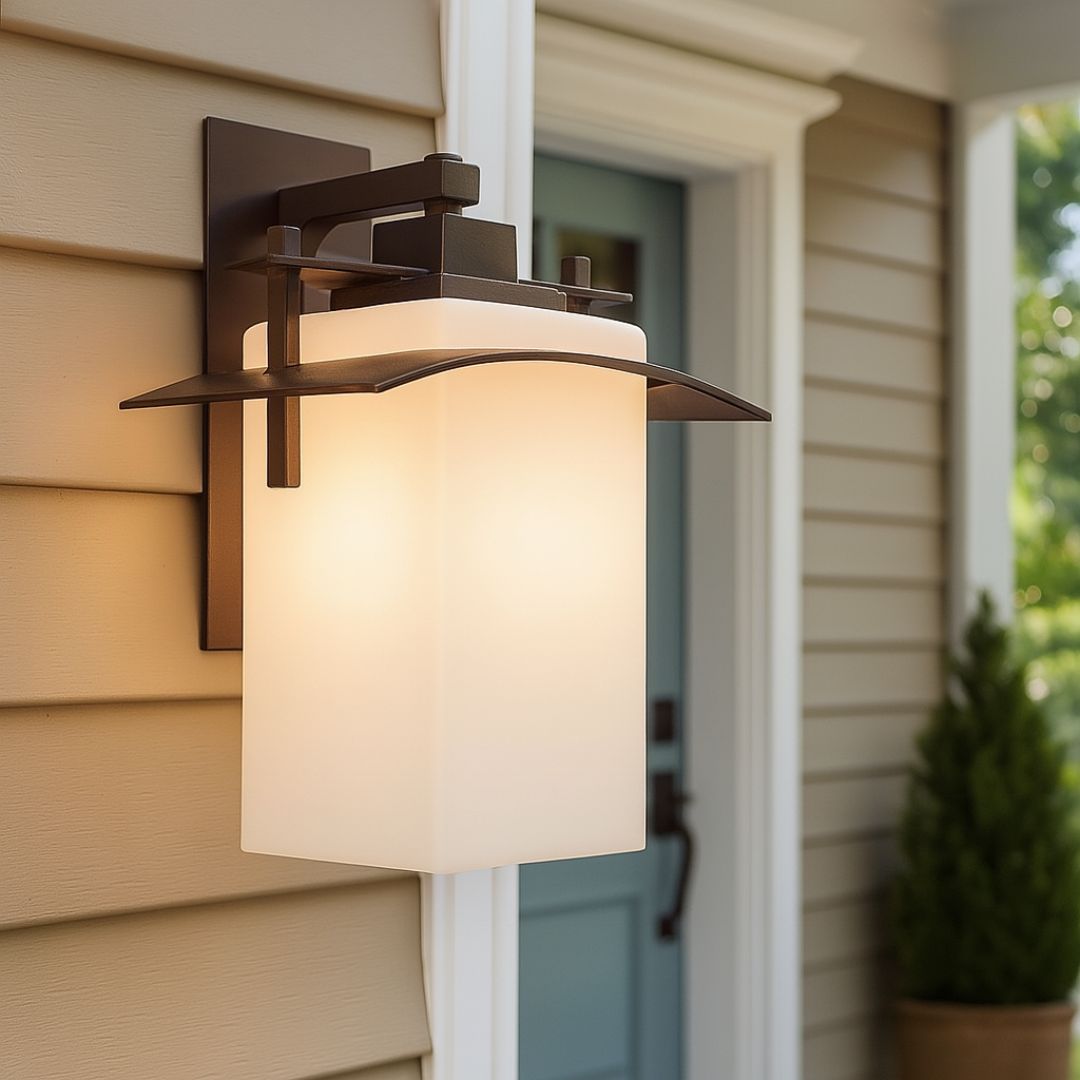 Outdoor Wall Lantern Bronze Glass 13in Weatherproof Hidden Bulb