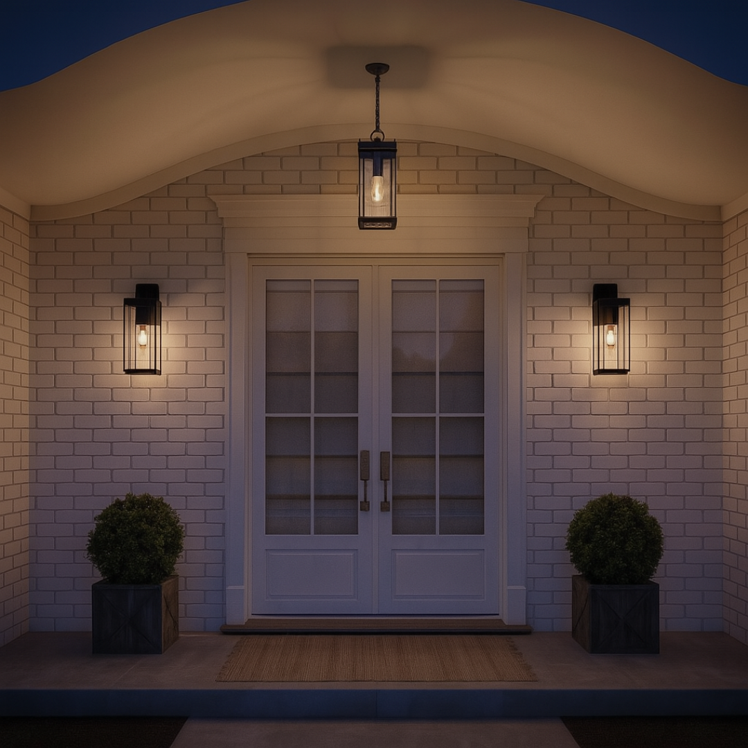 Outdoor Wall Lantern with Clear Hammered Glass and Matte Black Finish