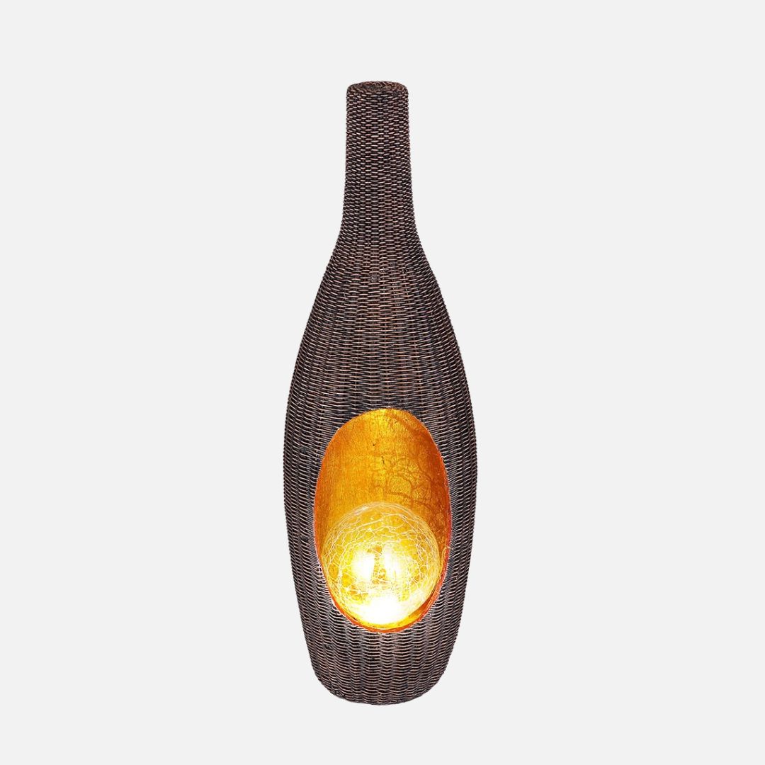 Solar LED Rattan Garden Lamp with Glass Ball Gold