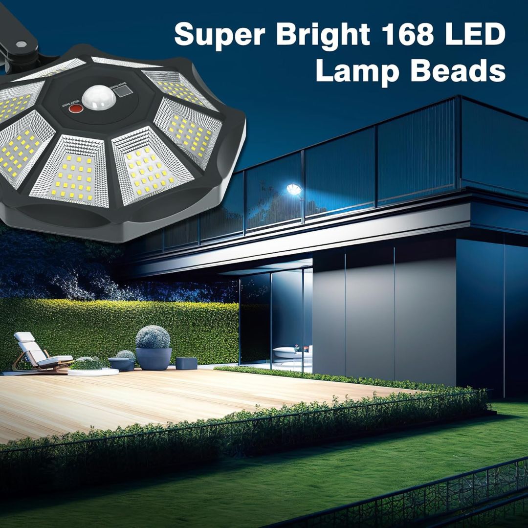 Solar Street Lights Outdoor with Motion Sensor, 168LED IP66 6500K