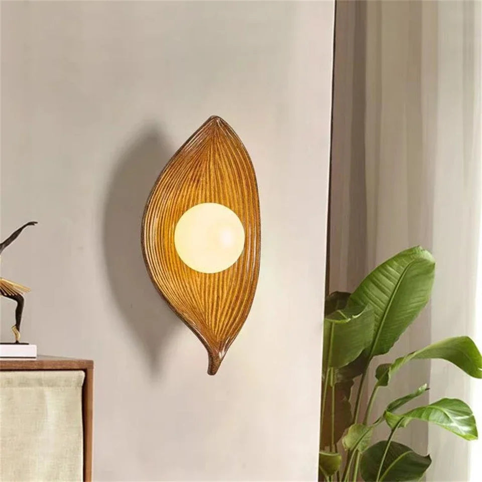 Elegant Leaf Wall Sconce Light with LED Bulbs – Resin Wall Lamp Decoration