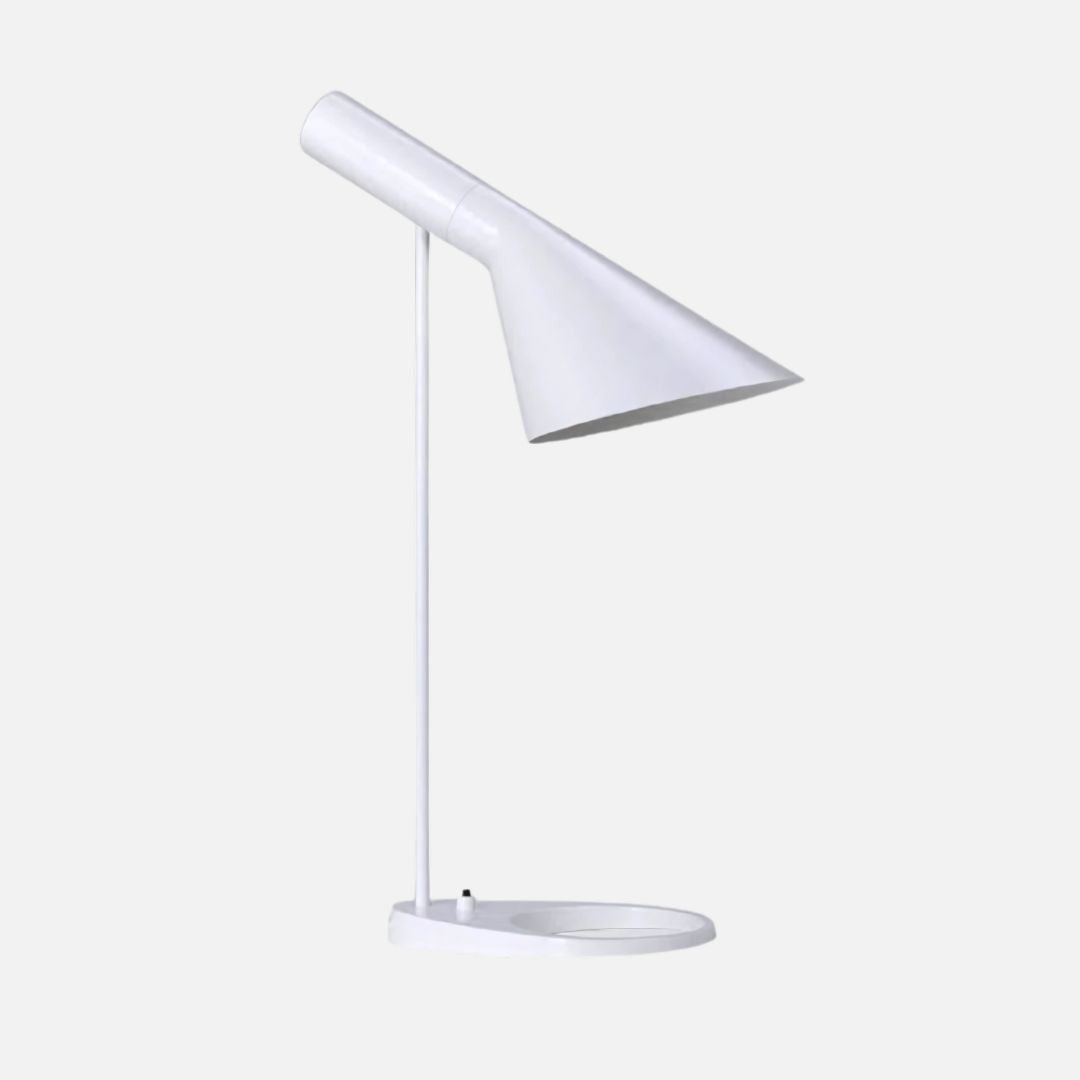 Modern Tilted Desk Lamp – Black or White Metal, E27 Socket, Angled Cone Shade