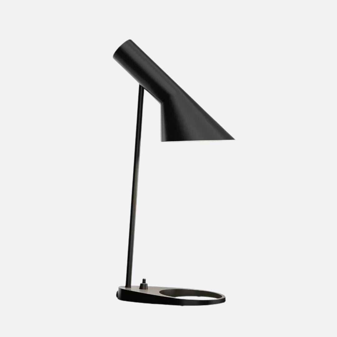 Modern Tilted Desk Lamp – Black or White Metal, E27 Socket, Angled Cone Shade
