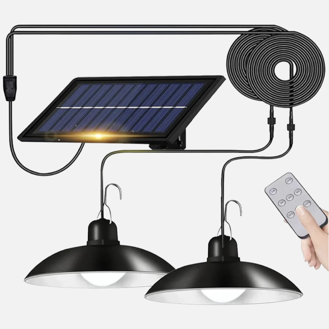 Solar Pendant Lights, Double Head Hanging Lights with Remote Control, Waterproof