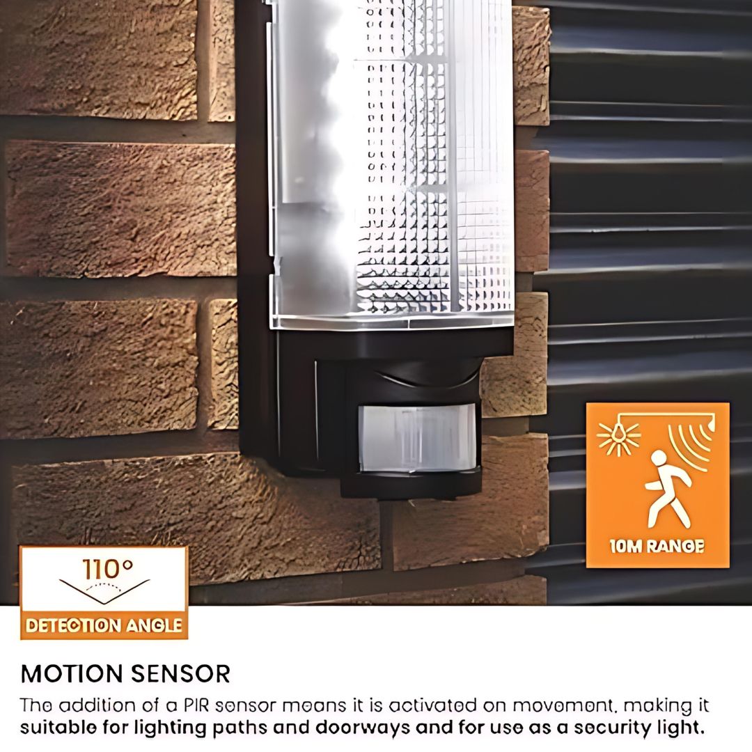 Outdoor Motion Sensor Wall Light IP44 Black PIR LED Compatible