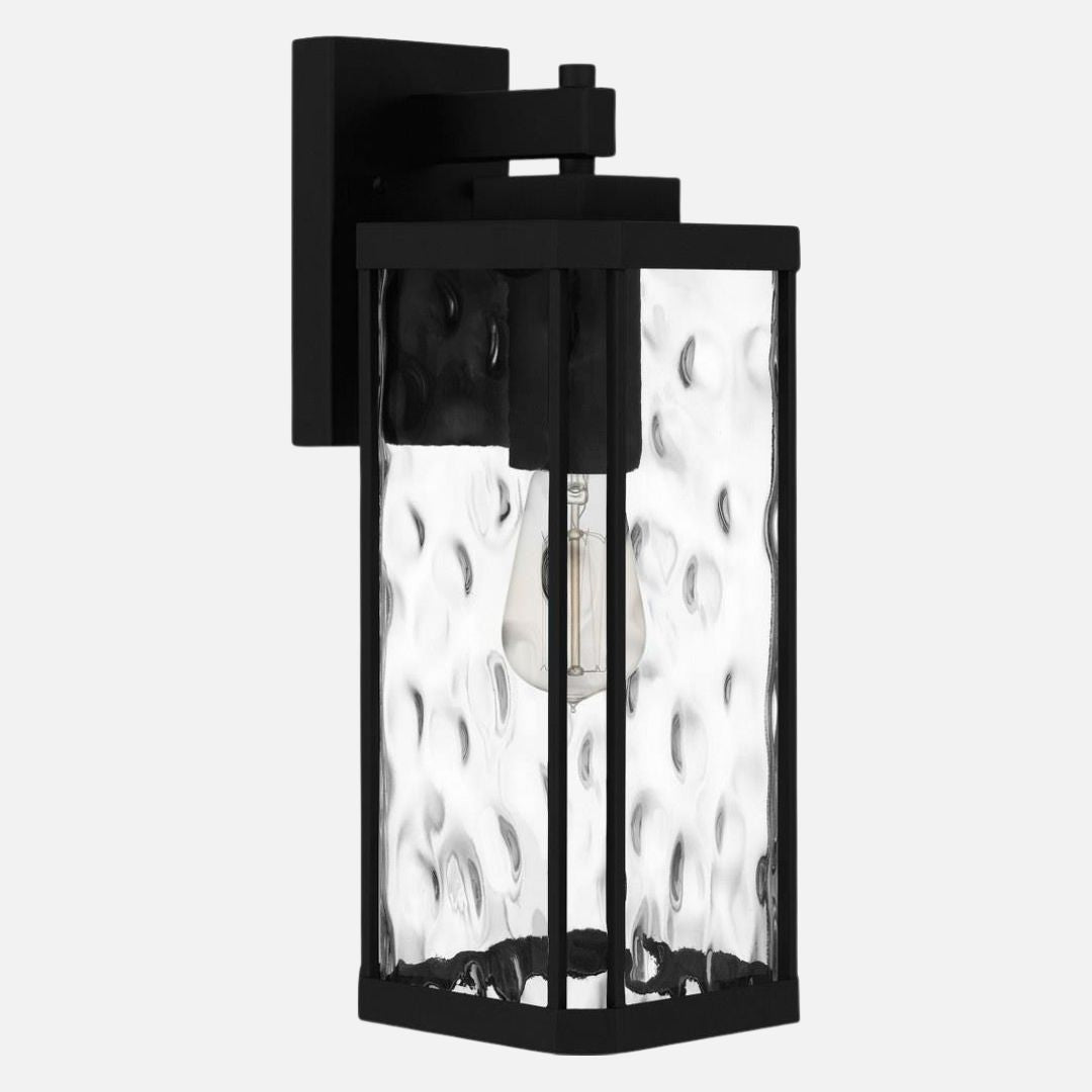 Outdoor Wall Lantern with Clear Hammered Glass and Matte Black Finish