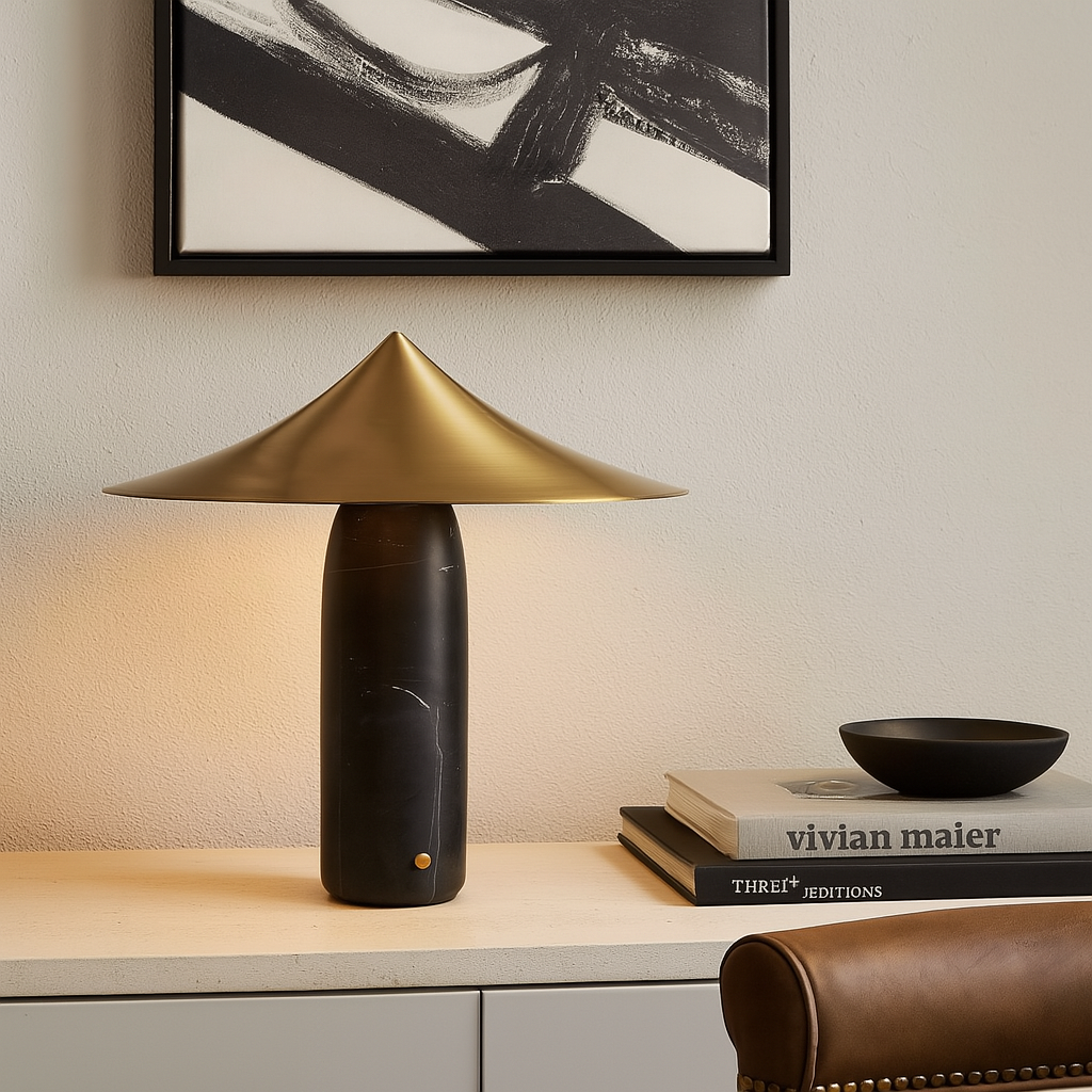 Elegant Table Lamp with Marble Base and Integrated LED – Modern Bedside or Desk Lamp