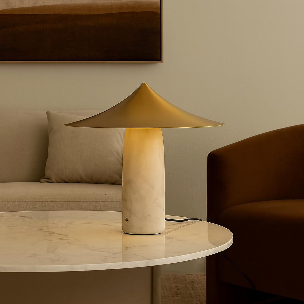 Elegant Table Lamp with Marble Base and Integrated LED – Modern Bedside or Desk Lamp